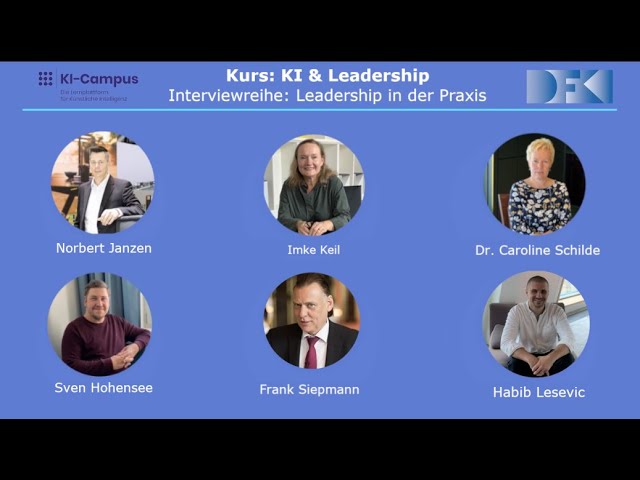 Video: Führungskräfte nehmen eine zentrale Rolle im Prozess der Digitalisierung ein. Daher kommen im Kurs: „KI und Leadership“ auf dem KI-Campus, die Lernplattform für Künstliche Intelligenz, herausragende Führungspersönlichkeiten aus Wirtschaft und Verwaltung im Rahmen der Interviewreihe: „Leadership in der Praxis“ zu Wort. In dem Video stellen wir Ihnen die Gesprächspartner:innen näher vor.
