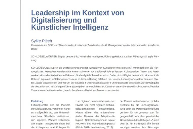 Leadership im Kontext von Digitalisierung und Künstlicher Intelligenz